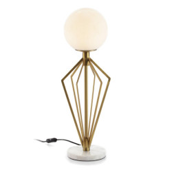 LAMPARA SOBREMESA 23x23x68 CRISTAL BLANCO/MARMOL BLANCO/METAL DORADO