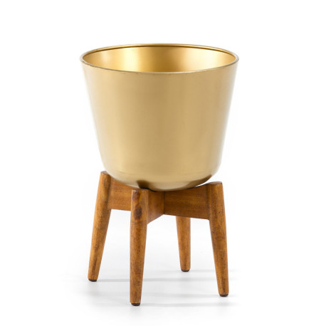 MACETERO 32x32x49 MADERA NATURAL/METAL DORADO