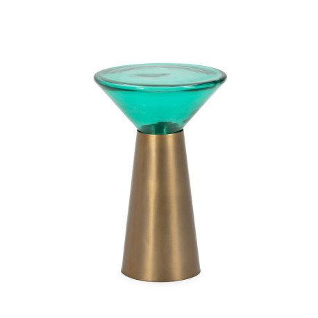 MESA AUXILIAR 32,5x32,5x51 METAL DORADO/CRISTAL TURQUESA