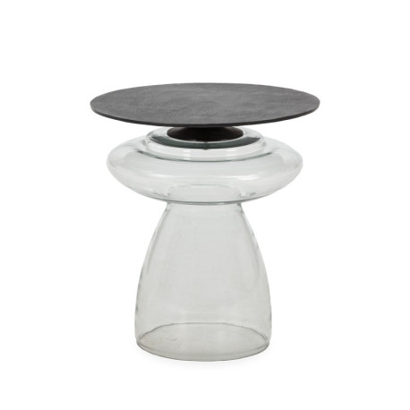 MESA AUXILIAR 47x47x52,5 METAL BRONCE OSCURO/CRISTAL TRANSPARENTE