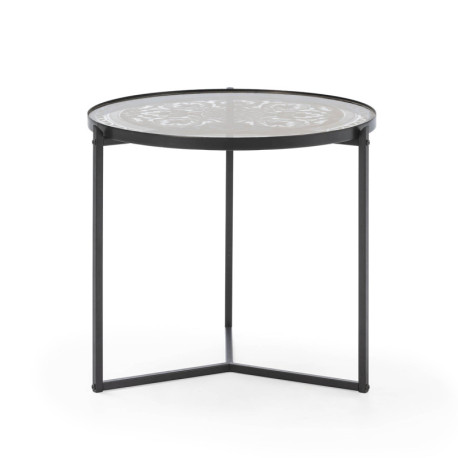MESA AUXILIAR 50x50x42 CRISTAL/METAL NEGRO