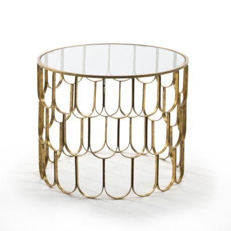 MESA AUXILIAR 54x54x43 CRISTAL/METAL DORADO