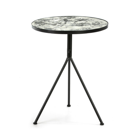 MESA AUXILIAR 60x60x78 ESPEJO ENVEJECIDO/METAL NEGRO