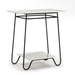 MESA AUXILIAR 71x41x78 MARMOL BLANCO/METAL NEGRO
