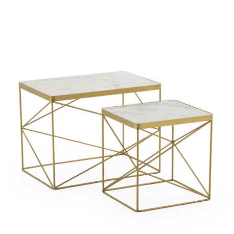 MESA AUXILIAR SET/2 24x16,5x18/16x14,5x16 METAL DORADO/MARMOL BLANCO