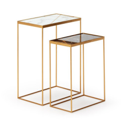 MESA AUXILIAR SET/2 40x25x56 / 35x20x46 METAL DORADO/CRISTAL