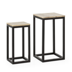 MESA AUXILIAR SET/2 40x40x71/30x30x60 MADERA NEGRO/MARMOL TRAVENTINO