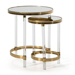 MESA AUXILIAR SET/2 48x48x59 / 35x35x52 ACRILICO TRANSPARENTE/ESPEJO/METAL DORADO