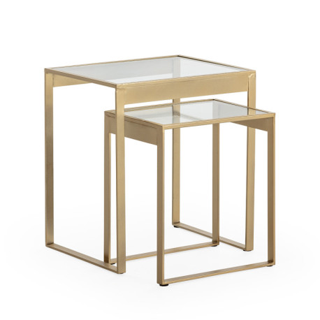 MESA AUXILIAR SET/2 50x40x56/40x30x46 METAL DORADO/CRISTAL