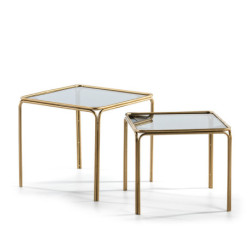 MESA AUXILIAR SET/2 51x51x47 / 46x46x41 CRISTAL AHUMADO/METAL DORADO