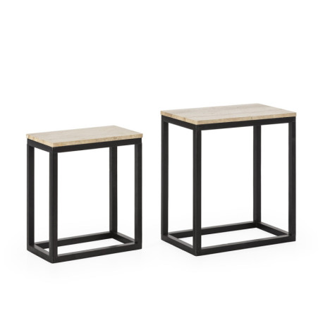MESA AUXILIAR SET/2 58x34x63/48x28x55 MADERA NEGRO/MARMOL CREMA