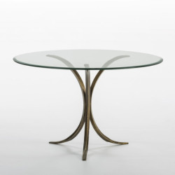 MESA COMEDOR 120x120x77 CRISTAL/HIERRO FORJADO DORADO