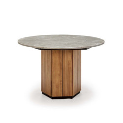 MESA COMEDOR 120x120x77 MADERA TECA/PIEDRA GRIS