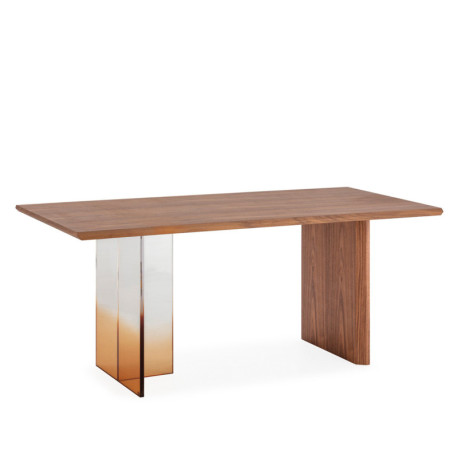 MESA COMEDOR 180x95x75 MADERA MARRON NOGAL/ACRILICO TRANSPARENTE/AHUMADO MARRON