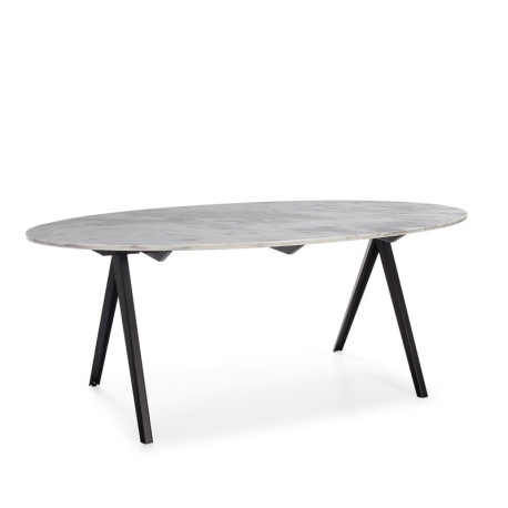 MESA COMEDOR 200x100x75 MARMOL BLANCO/METAL NEGRO