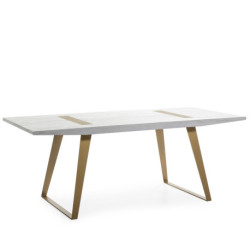 MESA COMEDOR 200x90x76 MADERA BLANCO/METAL DORADO