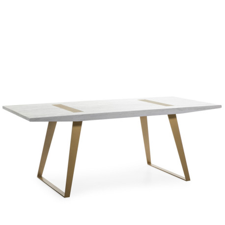 MESA COMEDOR 200x90x76 MADERA BLANCO/METAL DORADO