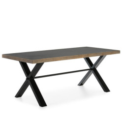 MESA COMEDOR 200x90x78 CEMENTO/MADERA NATURAL/METAL NEGRO