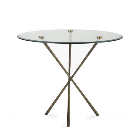 MESA COMEDOR 92x92x76 CRISTAL/HIERRO FORJADO DORADO