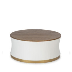 MESA DE CENTRO 100x100x42 MADERA NATURAL/BLANCO/METAL DORADO