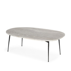 MESA DE CENTRO 100x70x35 PIEDRA ARENISCA GRIS/METAL NEGRO MATE