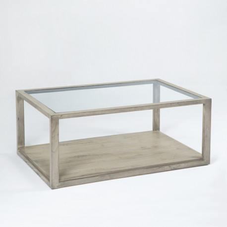 MESA DE CENTRO 110x70x45 CRISTAL/MADERA GRIS VELADO