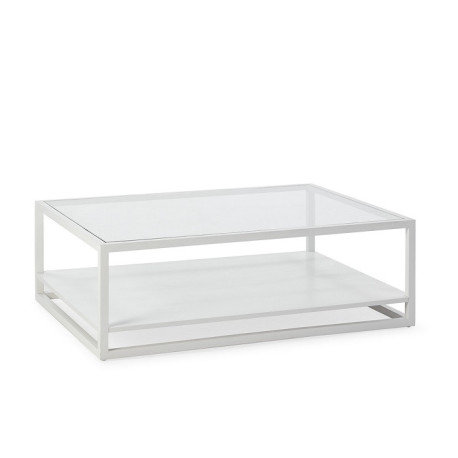 MESA DE CENTRO 120x90x40 CRISTAL/MADERA BLANCO