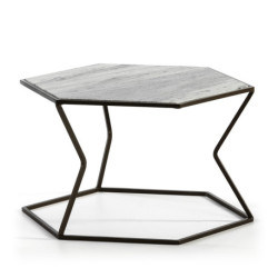 MESA DE CENTRO 61x61x41 MARMOL CLARO/METAL MARRON OSCURO