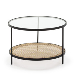 MESA DE CENTRO 66x66x45 CRISTAL/RATAN/METAL NEGRO