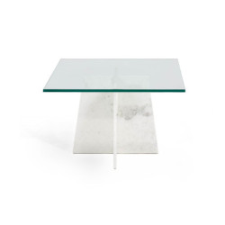 MESA DE CENTRO 76x76x45 CRISTAL/MARMOL BLANCO