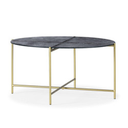 MESA DE CENTRO 78x78x40 CRISTAL ARENADO AZUL/METAL DORADO
