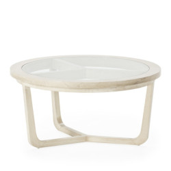 MESA DE CENTRO 80x80x40 MADERA BLANCO VELADO/CRISTAL