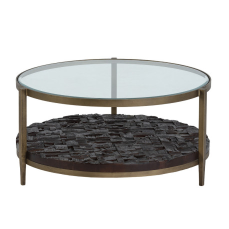 MESA DE CENTRO 83x83x41 METAL DORADO ANTIQUE/MADERA MARRON/CIRSTAL