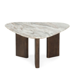 MESA DE CENTRO 85,09x85,09x43,82 MARMOL BLANCO/MADERA NOGAL