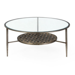 MESA DE CENTRO 93x93x42 METAL/CRISTAL DORADO ANTIQUE