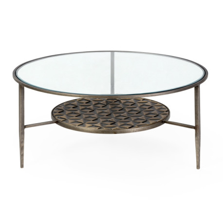 MESA DE CENTRO 93x93x42 METAL/CRISTAL DORADO ANTIQUE