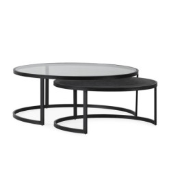 MESA DE CENTRO SET/2 110x100x42/85,5x85,5x37,5 CRISTAL TEMPLADO/MADERA/METAL NEGRO