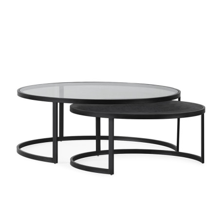 MESA DE CENTRO SET/2 110x100x42/85,5x85,5x37,5 CRISTAL TEMPLADO/MADERA/METAL NEGRO