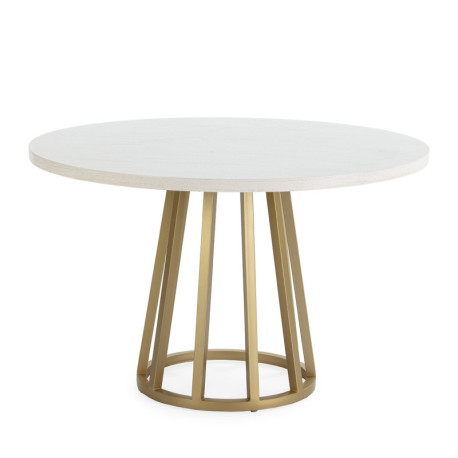 MESA DE COMEDOR 120x120x75 MADERA BLANCO/METAL DORADO