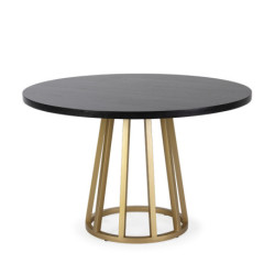 MESA DE COMEDOR 120x120x75 MADERA NEGRO/METAL DORADO