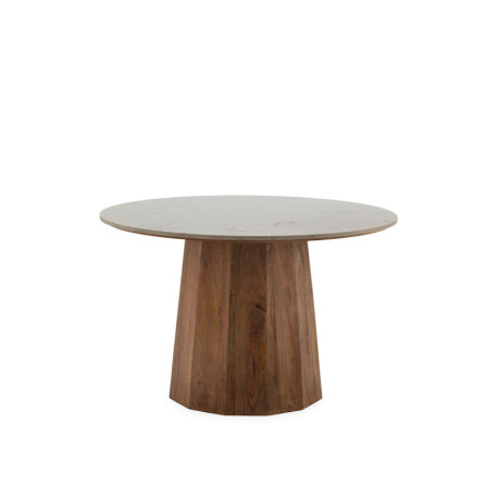 MESA DE COMEDOR 120x120x76 MARMOL BLANCO/MADERA NOGAL