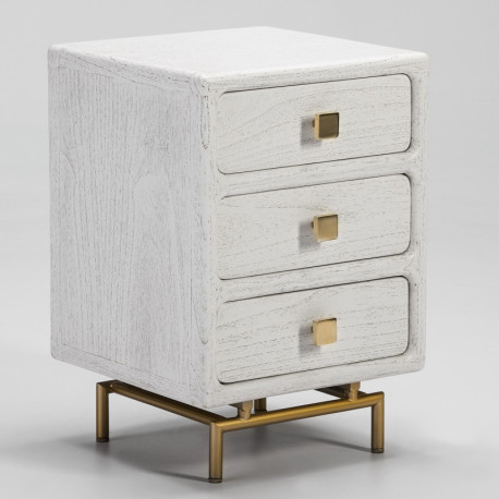 MESITA DE NOCHE 42x40x60 METAL DORADO/MADERA MINDI BLANCO