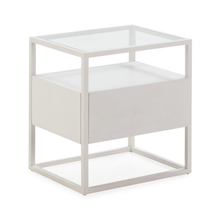 MESITA DE NOCHE 50x40x55 CRISTAL/MADERA BLANCO