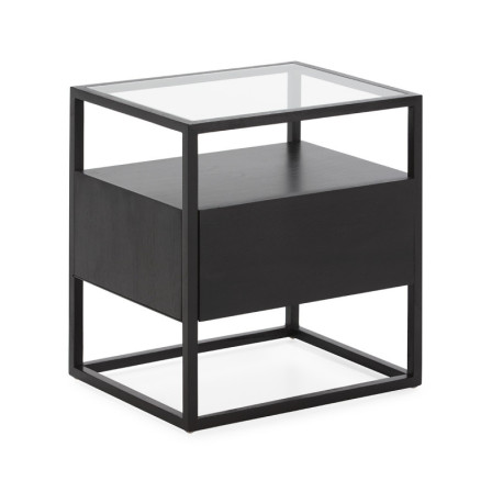 MESITA DE NOCHE 50x40x55 CRISTAL/MADERA NEGRO