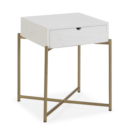 MESITA DE NOCHE 50x40x62 MADERA BLANCO/METAL DORADO