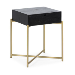 MESITA DE NOCHE 50x40x62 MADERA NEGRO/METAL DORADO