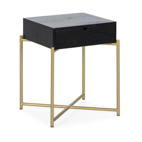 MESITA DE NOCHE 50x40x62 MADERA NEGRO/METAL DORADO