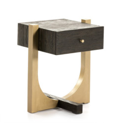 MESITA DE NOCHE 51x45x61 MADERA MARRON OSCURO/METAL DORADO