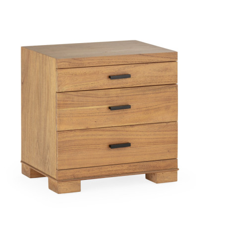 MESITA DE NOCHE 55x40x55 MADERA NATURAL/METAL NEGRO 3 CAJONES