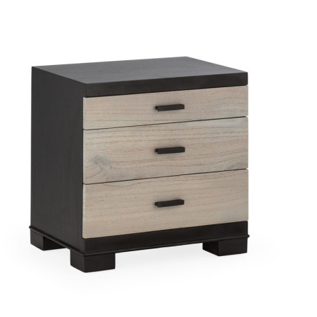 MESITA DE NOCHE 55x40x55 MADERA NEGRO/NATURAL PATINA GRIS/METAL NEGRO 3 CAJONES